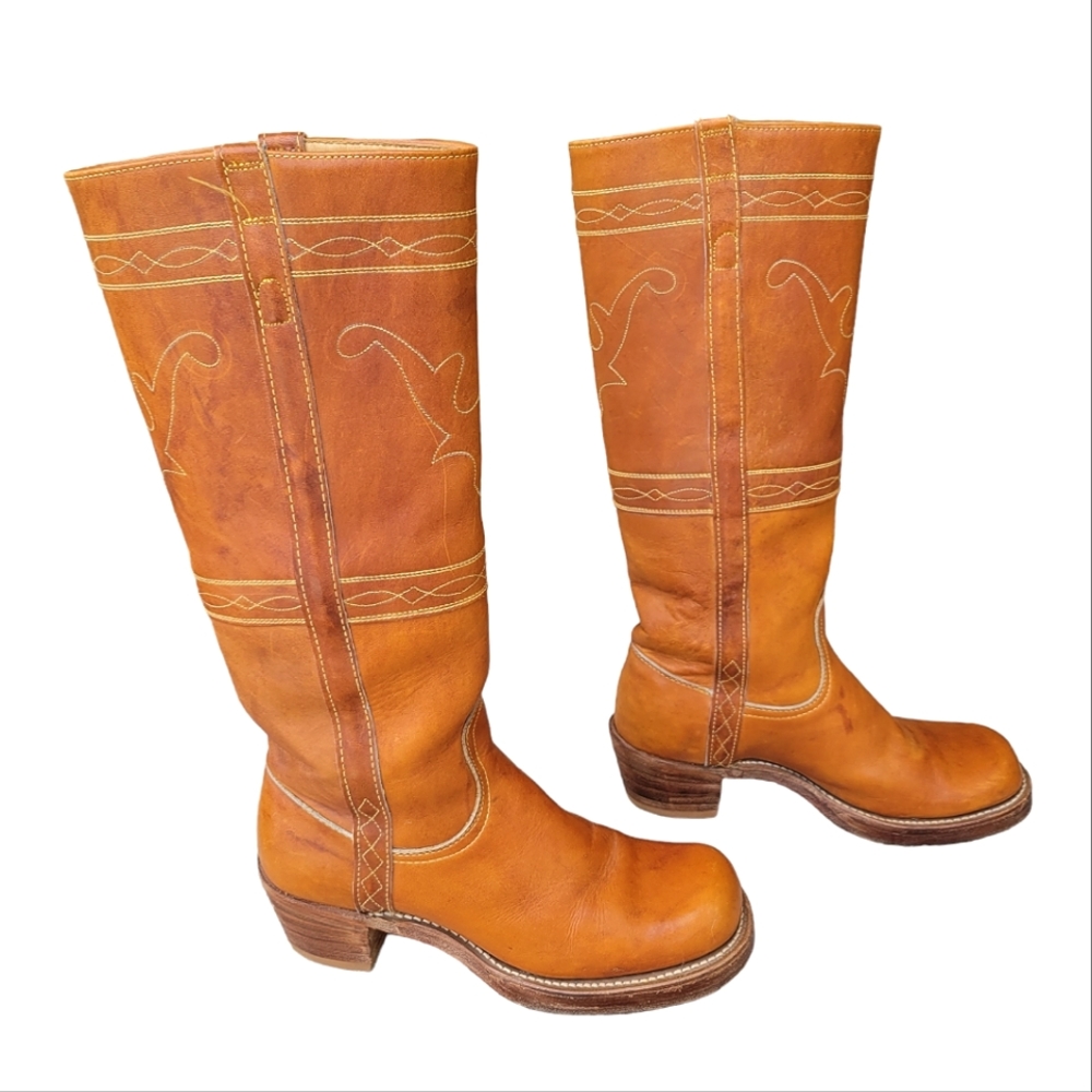 FRYE RARE Vintage Black Label Campus Stitching Horse Knee High Western Boots 7 - Picture 4 of 17